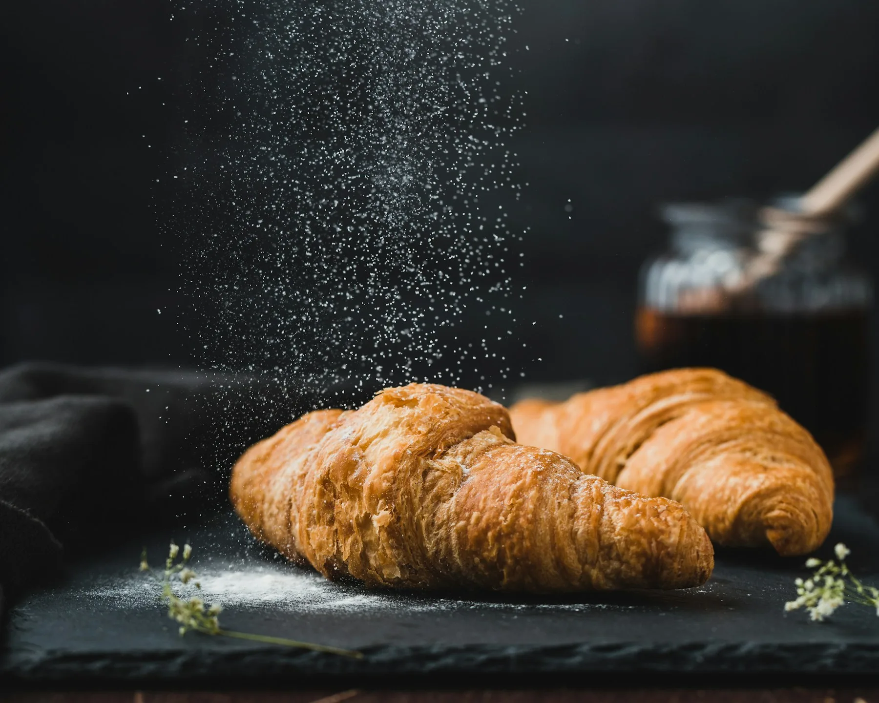 Freshly baked golden croissants